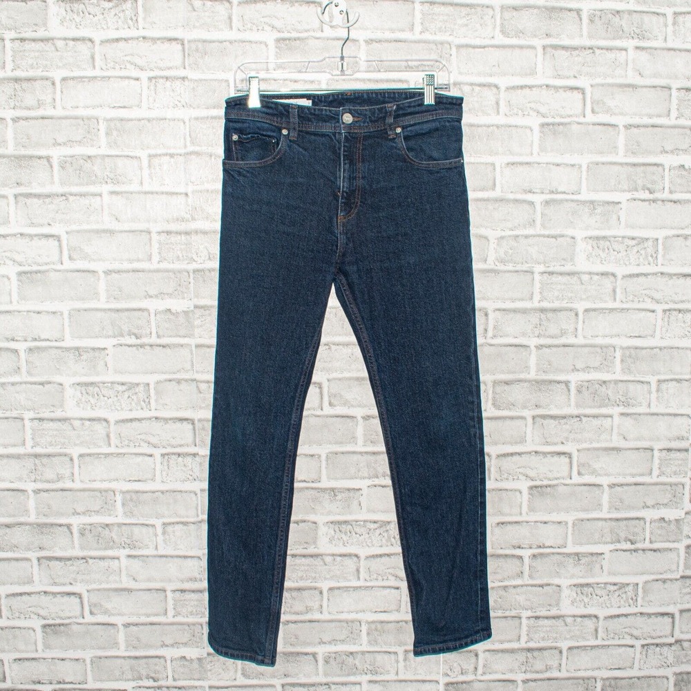 MAISON KITSUNE Paris Men's Skinny Denim Jeans in Blue Stretch Cotton Sz 30